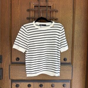 Zara Cream and Black Striped Knit Top Size S